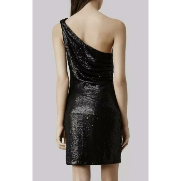 NWT AllSaints Cassis One Shoulder Black Sequin Mini Dress Sz US 0 $360 [jb] - Picture 2 of 11